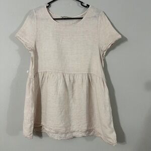 Francesca Bettini Linen Tunic Dress Made in Italy Beige Short Sleeve Size S